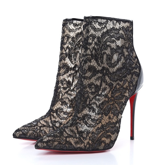 Christian Louboutin Shoes - Christian Louboutin Patent Lace Dentelle Psybootie 100